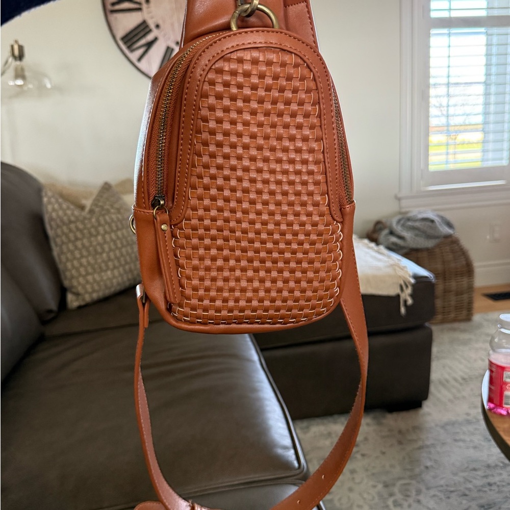 Chic Tan Woven Leather Backpack